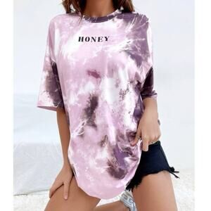 Women's Shein EZwear Shoulder Tie Dye Honey Graphic Tee